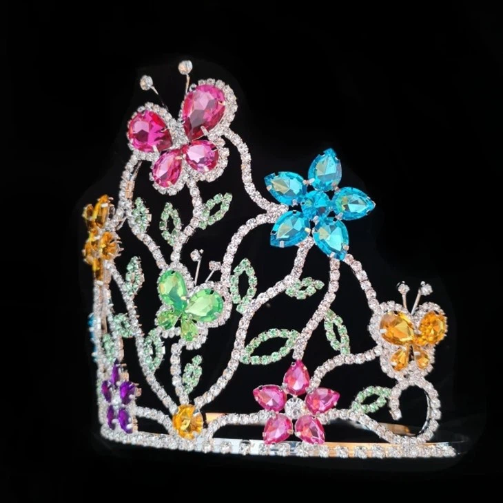 Colorfull Butterfly Rhinestone Crown For Pageant
